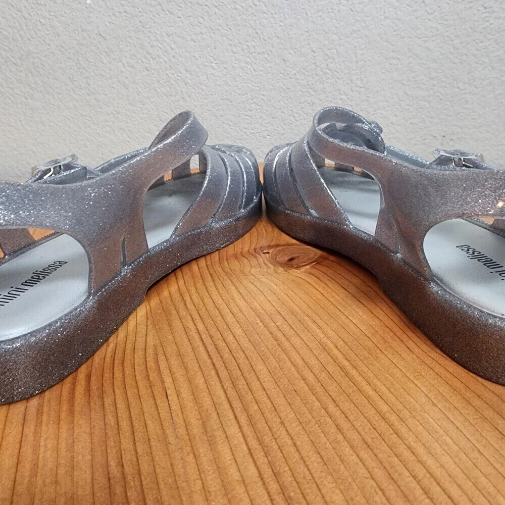 Mini Melissa Sandals Girls Size 3 Silver Glitter Jelly Fisherman Shoes 10GR23BR